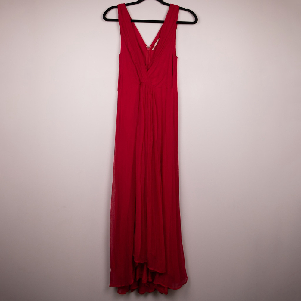 Soft Surroundings Charmonte red crinkle chiffon sleeveless midi dress-4